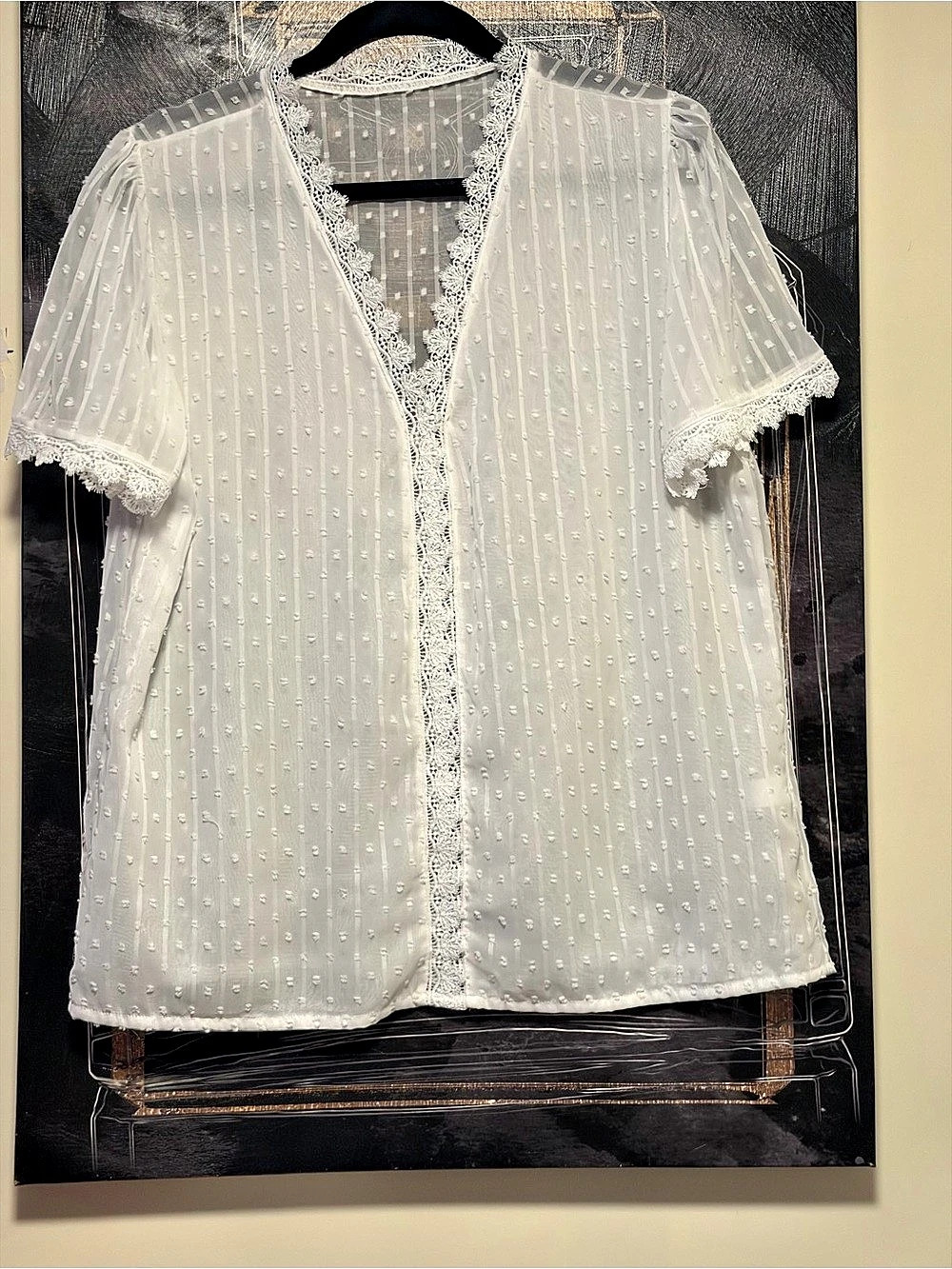 White Lace Trim Blouse Like New